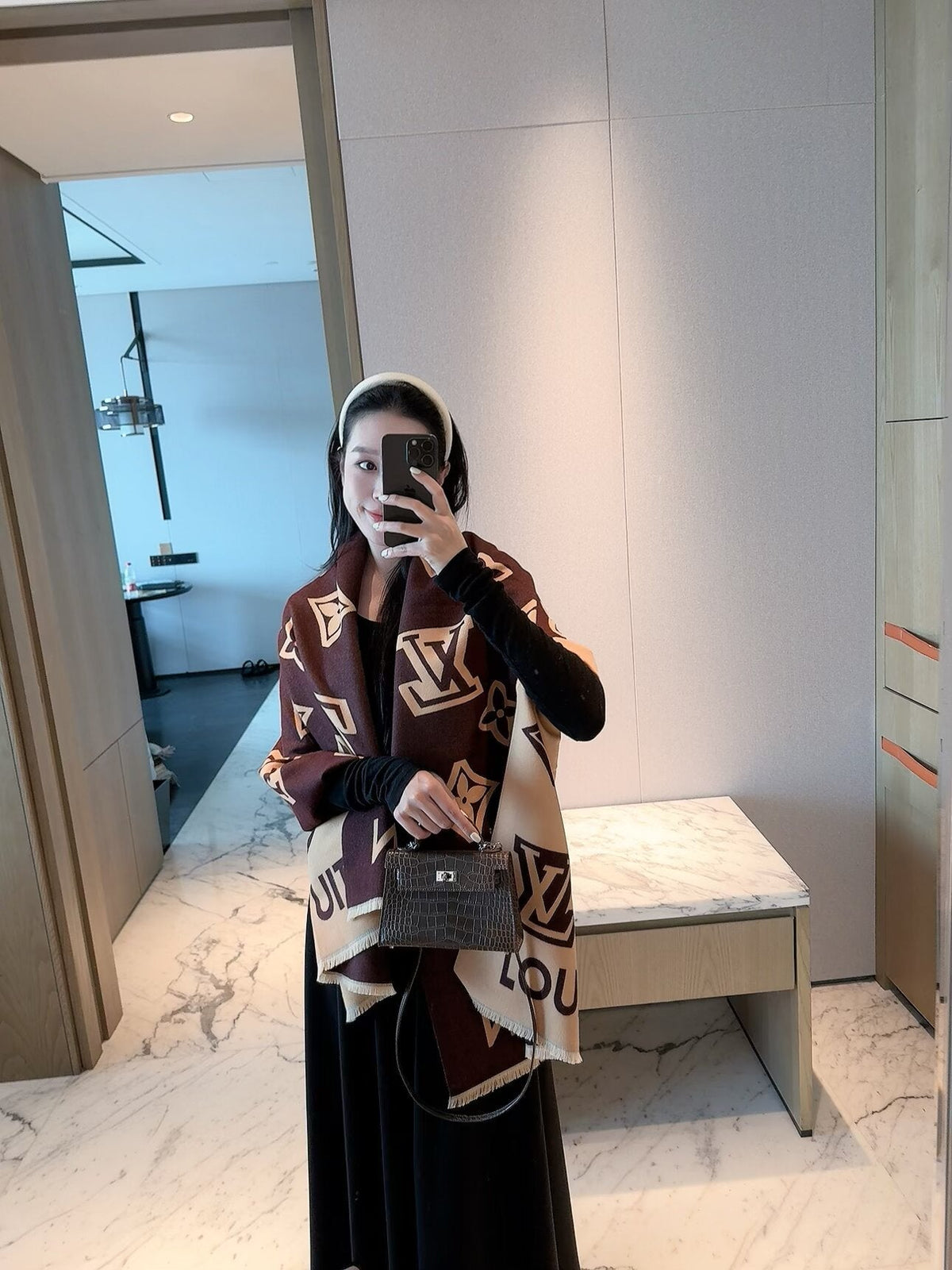 Louis Vuitton Style Oversized Monogram Scarf